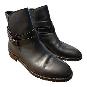 Manolo Blahnik Sulgamba Black Leather Booties Wrapped Buckle Strap Size 38.5
